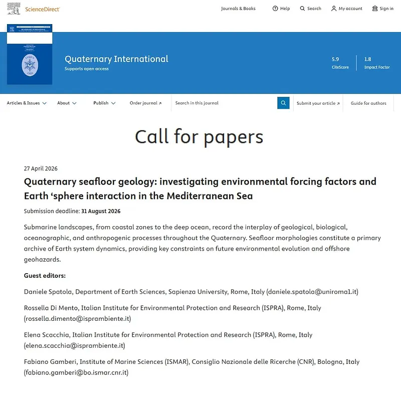  “Quaternary seafloor geology: investigating environmental forcing factors and Earth ‘sphere interaction in the Mediterranean Sea”