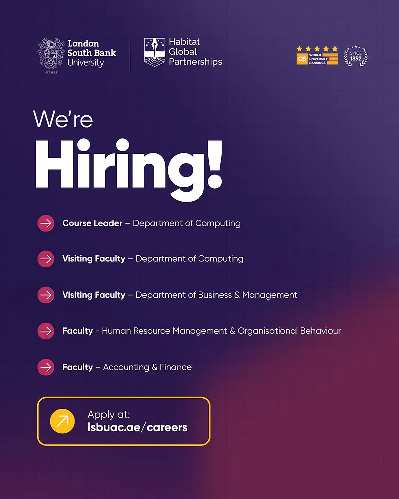 London South Bank University (LSBU) UAE Campus Invites Applications for Faculty Positions