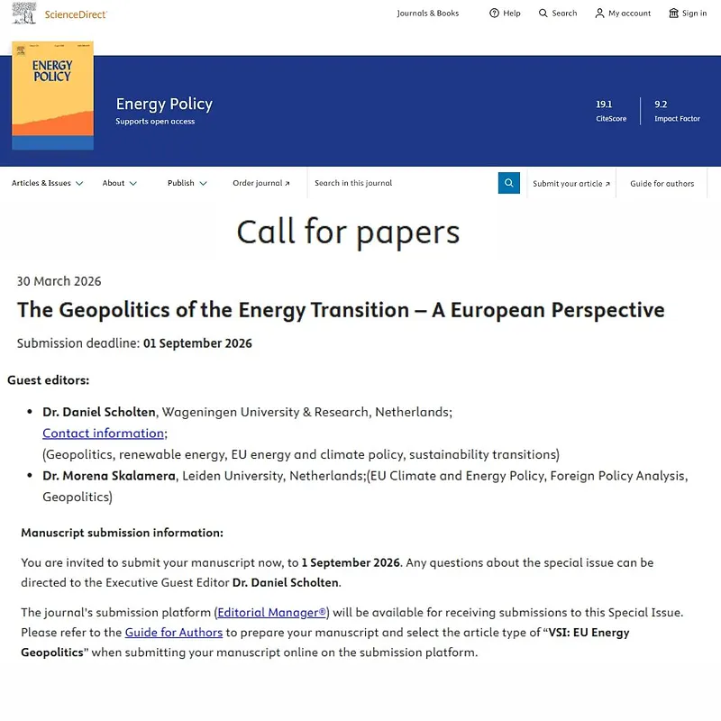 The Geopolitics of the Energy Transition – A European Perspective