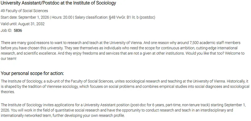 University of Vienna Postdoctoral Position in Mathematical Statistics