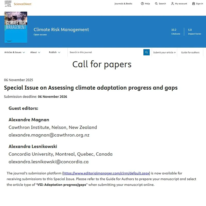 Special Issue on Assessing Climate Adaptation Progress and Gaps