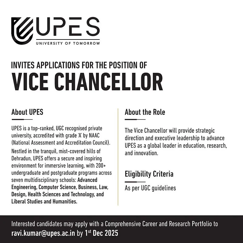 UPES Invites Applications for the Position of Vice Chancellor