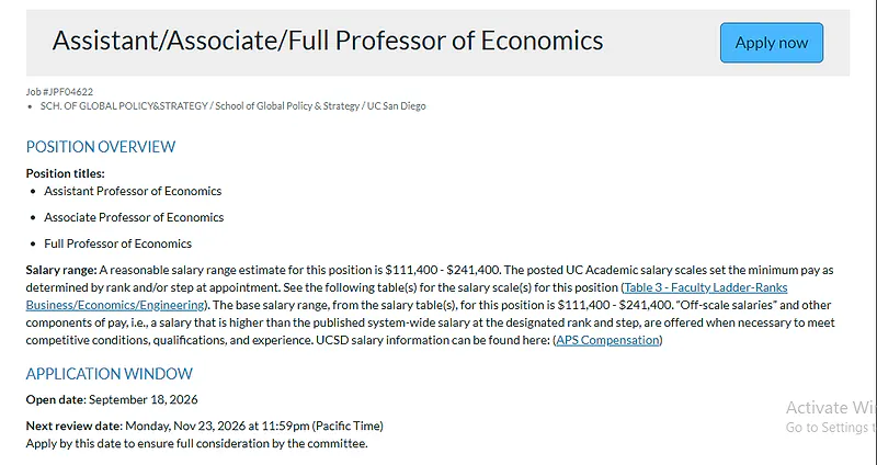 Assistant/Associate/Full Professor of Economics – UC San Diego