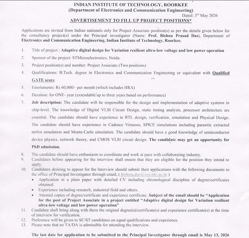IIT Roorkee Recruitment 2026 - Project Associate Vacancy