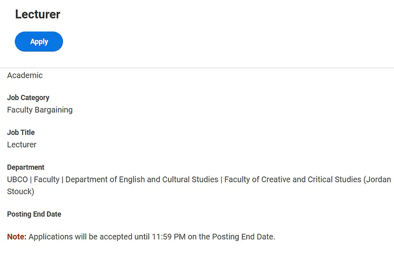 Lecturer Recruitment 2026 | The University of British Columbia Okanagan (UBCO)