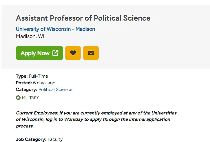 Faculty Opportunity: Assistant Professor in Chinese Politics – University of Wisconsin–Madison