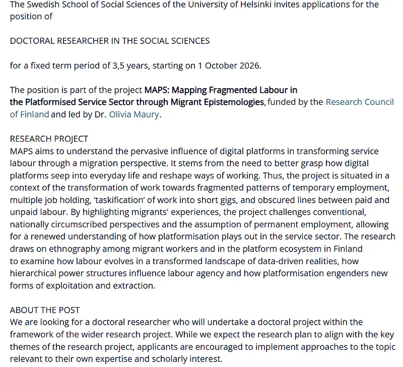 University of Helsinki Recruitment 2026: Doctoral Researcher in Social Sciences | Fully Funded Position | 