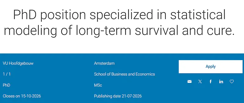 Vrije Universiteit Amsterdam PhD Position in Statistical Modelling