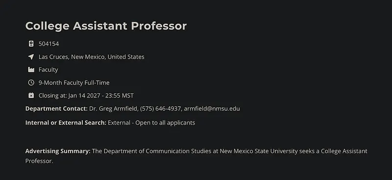 College Assistant Professor of Communication Studies – New Mexico State University