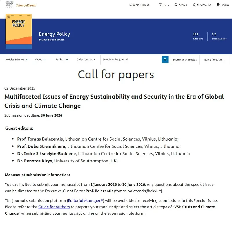 Multifaceted Issues of Energy Sustainability and Security in the Era of Global Crisis and Climate Change