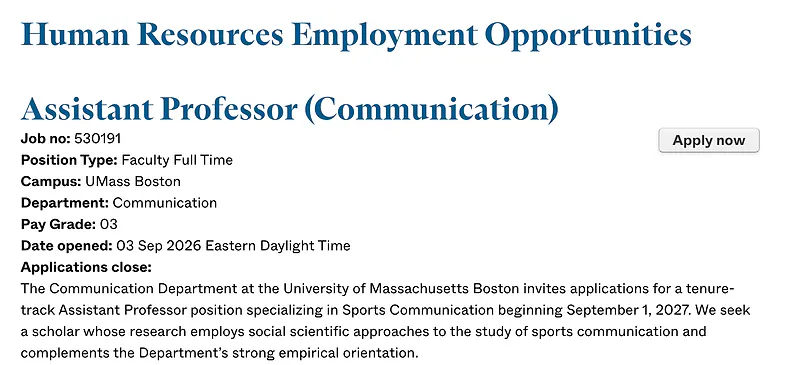 Assistant Professor (Communication) – University of Massachusetts Boston