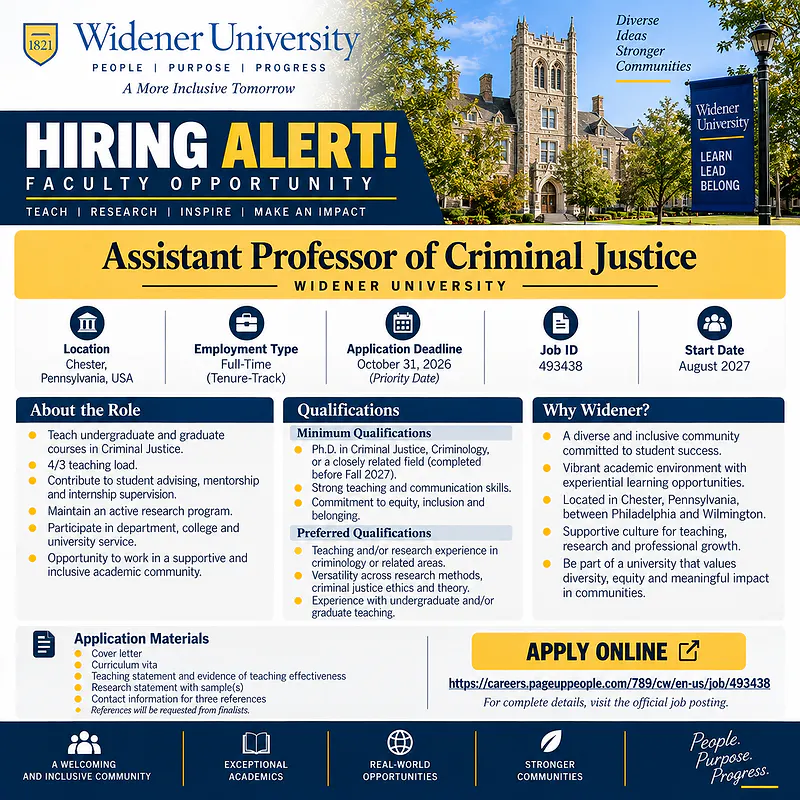 Assistant Professor of Criminal Justice – Widener University