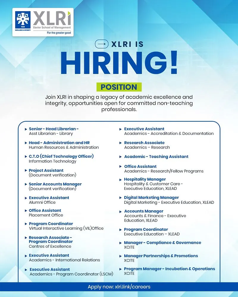  XLRI Recruitment 2026  Multiple Non-Teaching Vacancies Announced