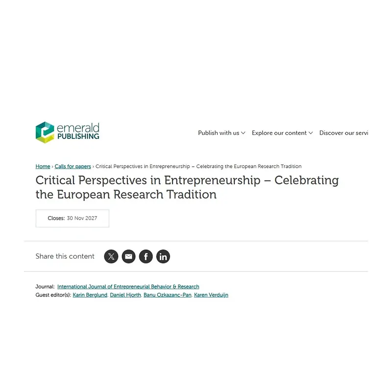 Critical Perspectives in Entrepreneurship – Celebrating the European Research Tradition
