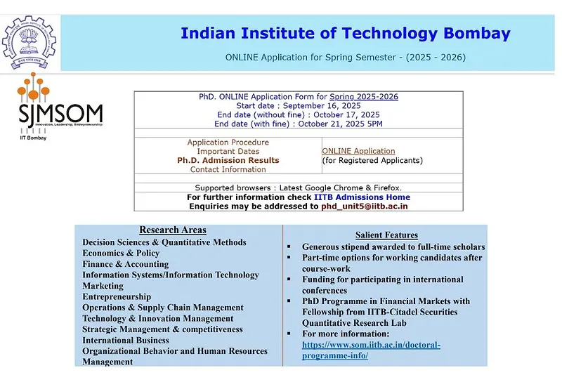 PhD Admissions 2025-26 | IIT Bombay – Shailesh J. Mehta School of Management