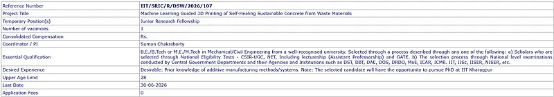 IIT Kharagpur Recruitment 2026 | Junior Research Fellowship (JRF) Opportunities