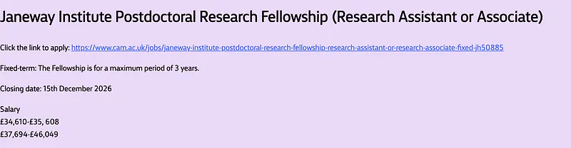 Janeway Institute Postdoctoral Research Fellowship (Research Assistant or Research Associate) – University of Cambridge