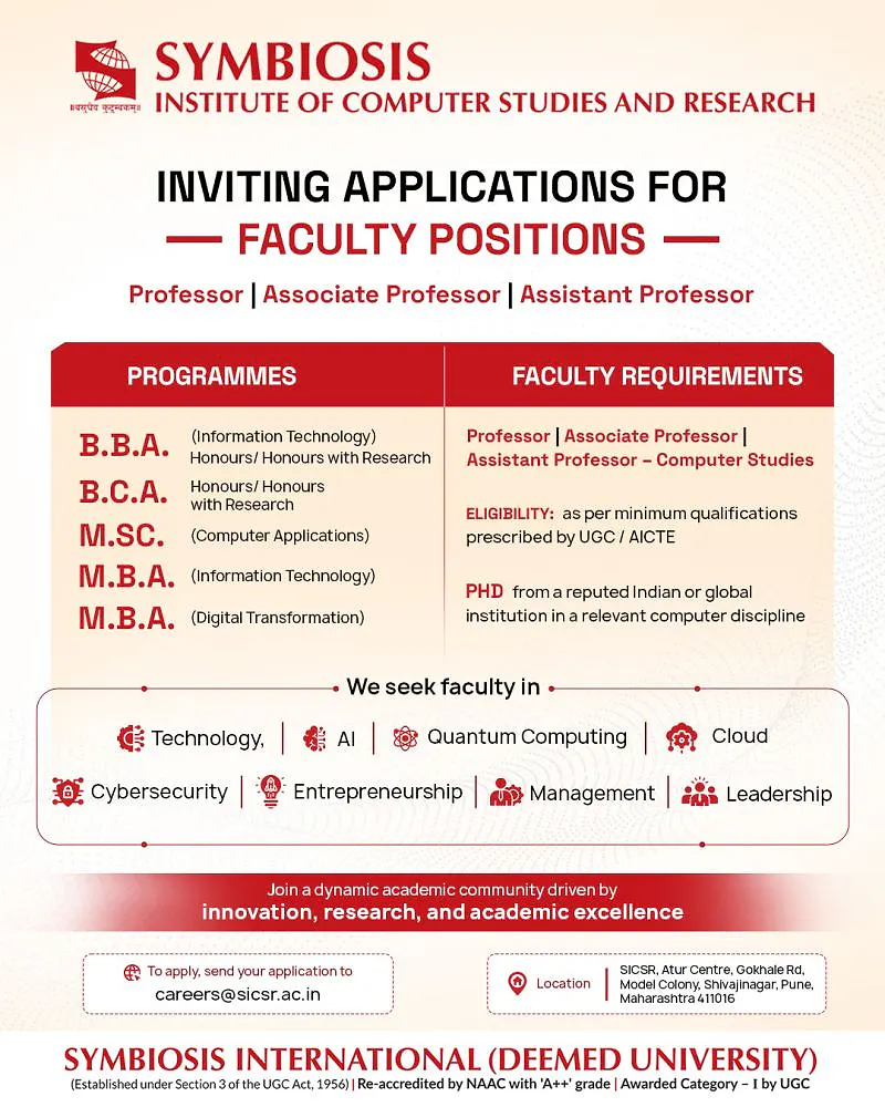 Faculty Recruitment: Symbiosis Institute of Computer Studies and Research (SICSR), Pune