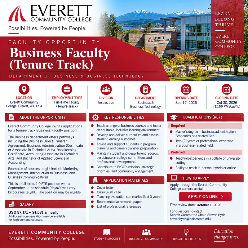 Business Faculty (Tenure Track) – Everett Community College