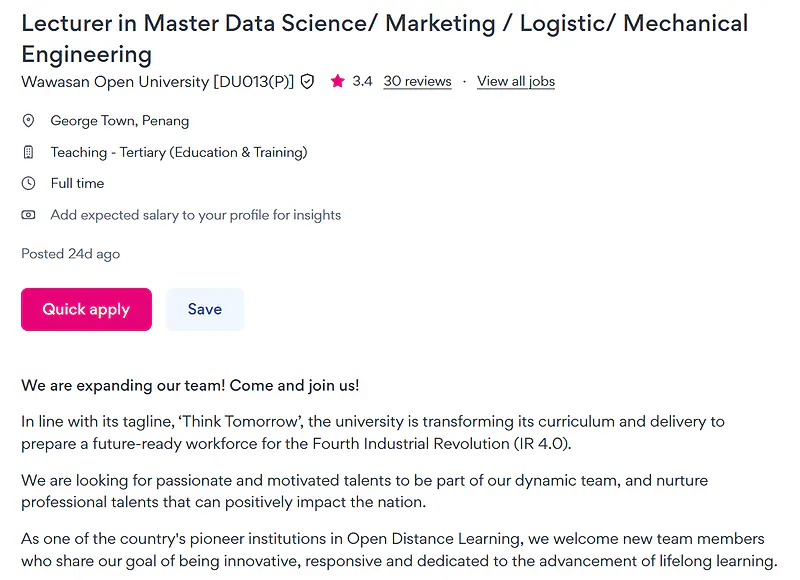 Wawasan Open University Lecturer Recruitment