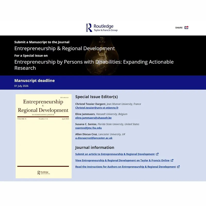 Entrepreneurship by Persons with Disabilities: Expanding Actionable Research