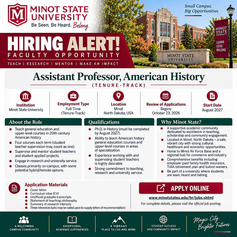Assistant Professor of American History – Minot State University