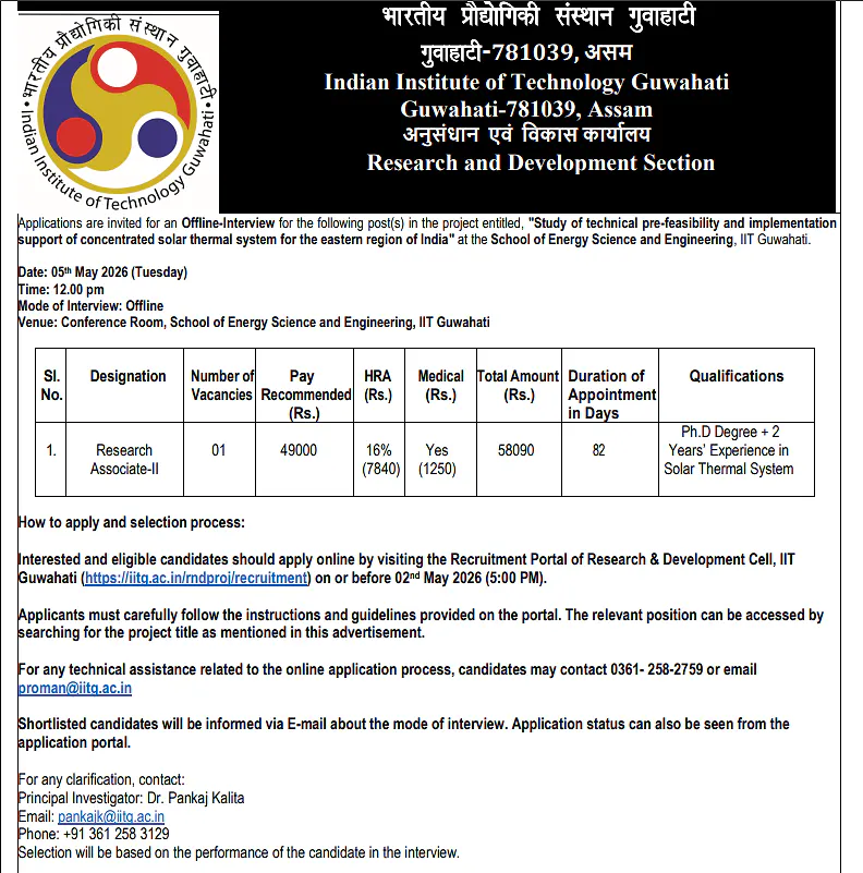 Research Associate-II Recruitment 2026 – IIT Guwahati (Energy Project)