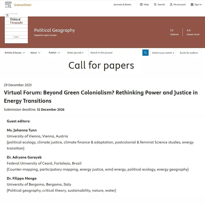 Virtual Forum: Beyond Green Colonialism? Rethinking Power and Justice in Energy Transitions