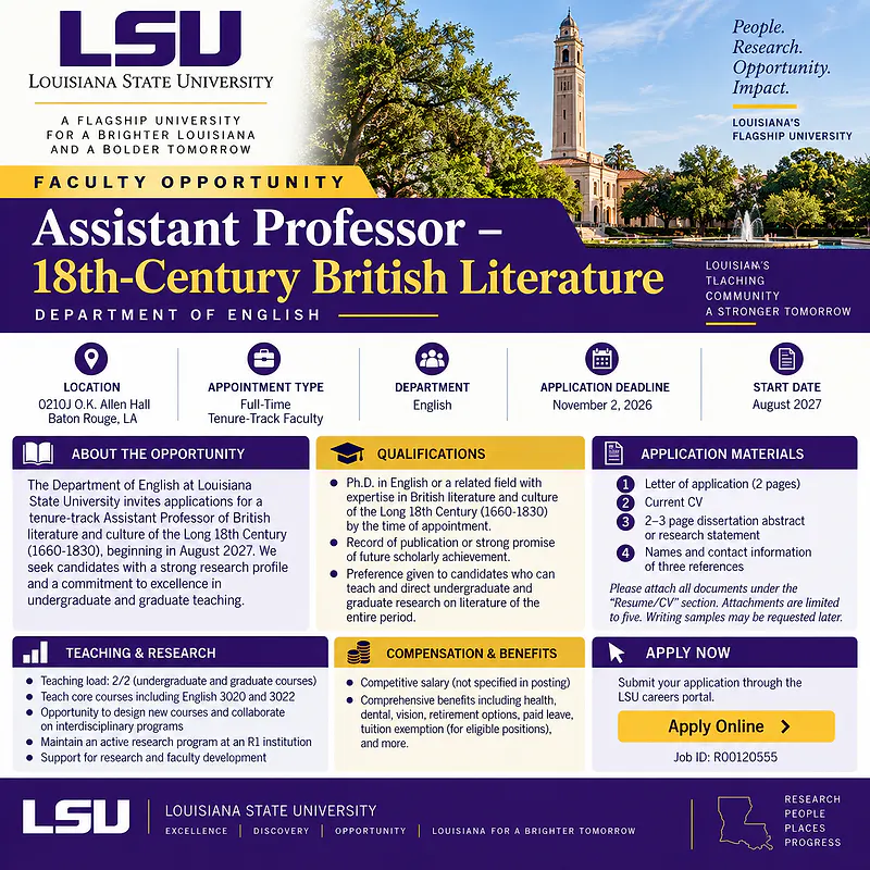 Assistant Professor – 18th-Century British Literature – Louisiana State University