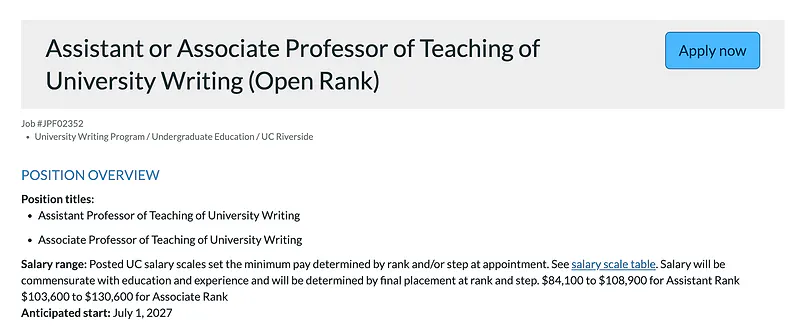 Assistant or Associate Professor of Teaching of University Writing (Open Rank) – University of California, Riverside