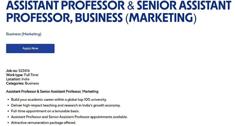 UWA India Invites Applications for Assistant Professor & Senior Assistant Professor Positions in Marketing and Computer Science