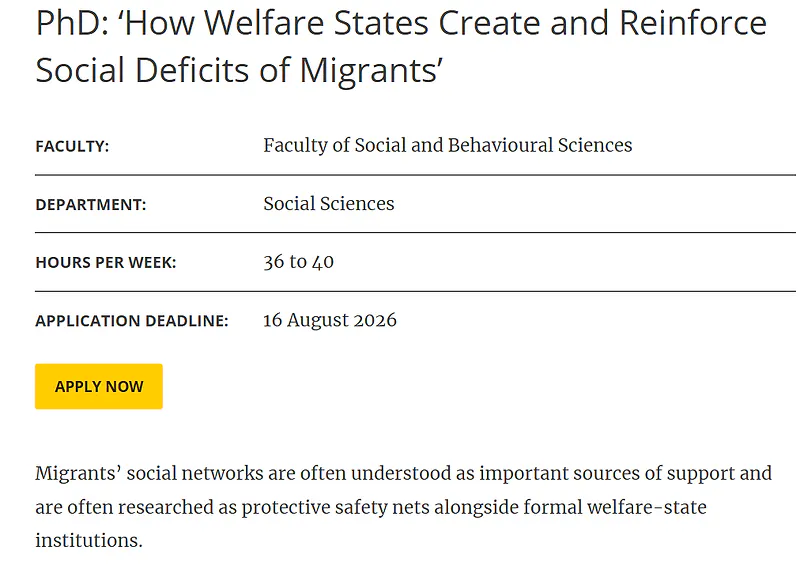Fully Funded PhD Opportunity on Welfare States, Migration & Social Inequality | Utrecht University