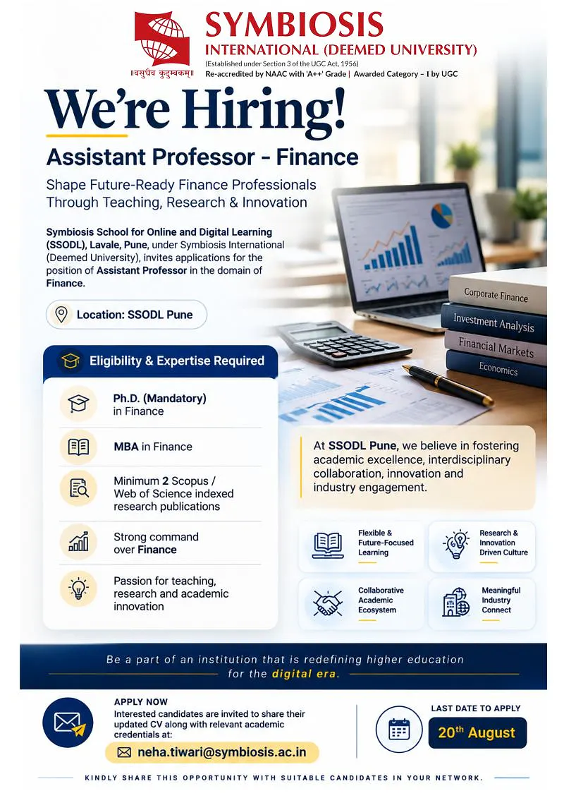 Assistant Professor in Finance | Symbiosis School for Online and Digital Learning (SSODL)