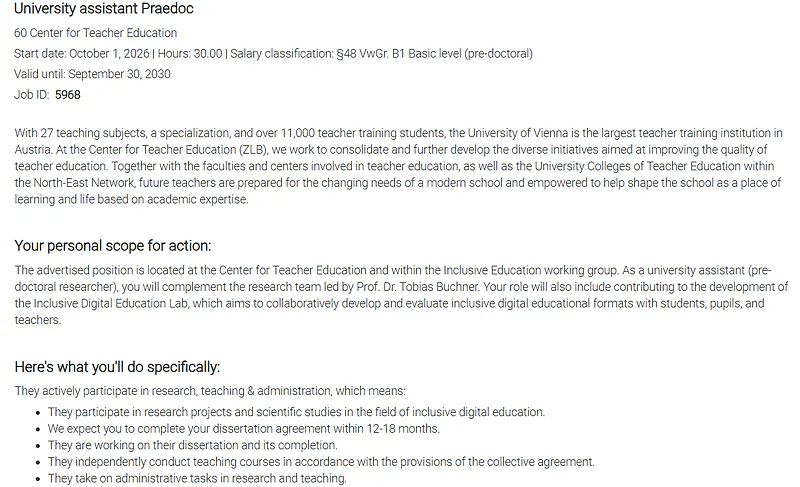 University of Vienna Pre-Doctoral Position in Inclusive Digital Education