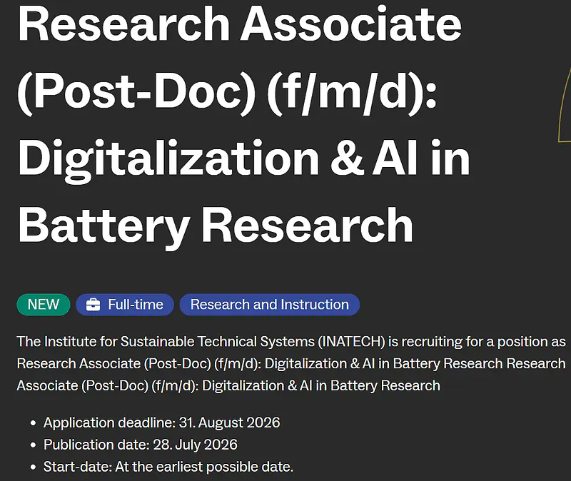 INATECH Research Associate Recruitment 2026 in Digitalization and AI