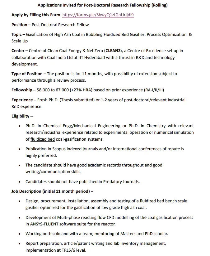 IIT Hyderabad Invites Applications for Post-Doctoral Research Fellowship