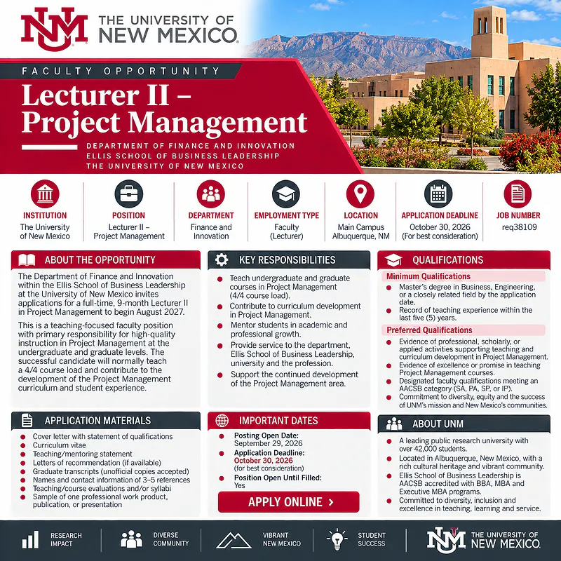 Lecturer II – Project Management – University of New Mexico