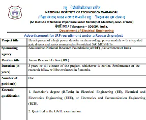 Junior Research Fellow (JRF) Recruitment 2026 – NIT Warangal