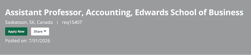 Assistant Professor in Accounting – University of Saskatchewan