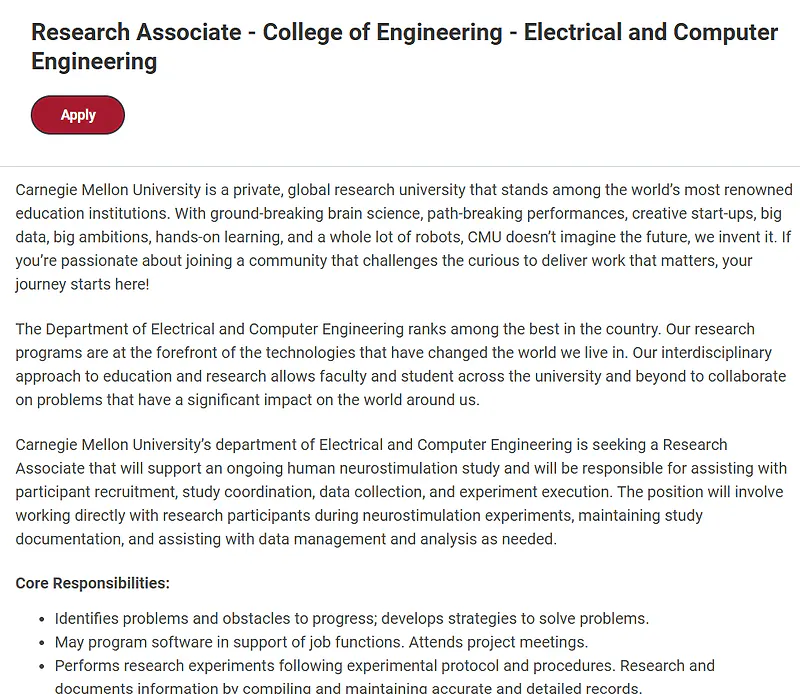 Carnegie Mellon University Invites Applications for Research Associate in Electrical and Computer Engineering