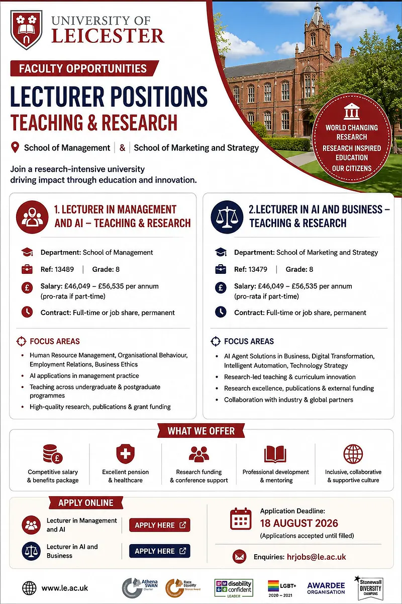 Faculty Opportunities: Lecturer Positions in AI, Business & Management – University of Leicester