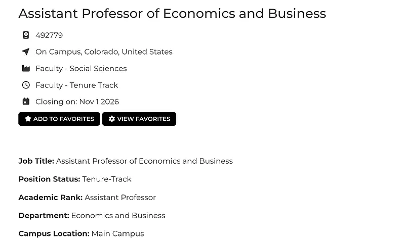 Assistant Professor of Economics and Business – Colorado College