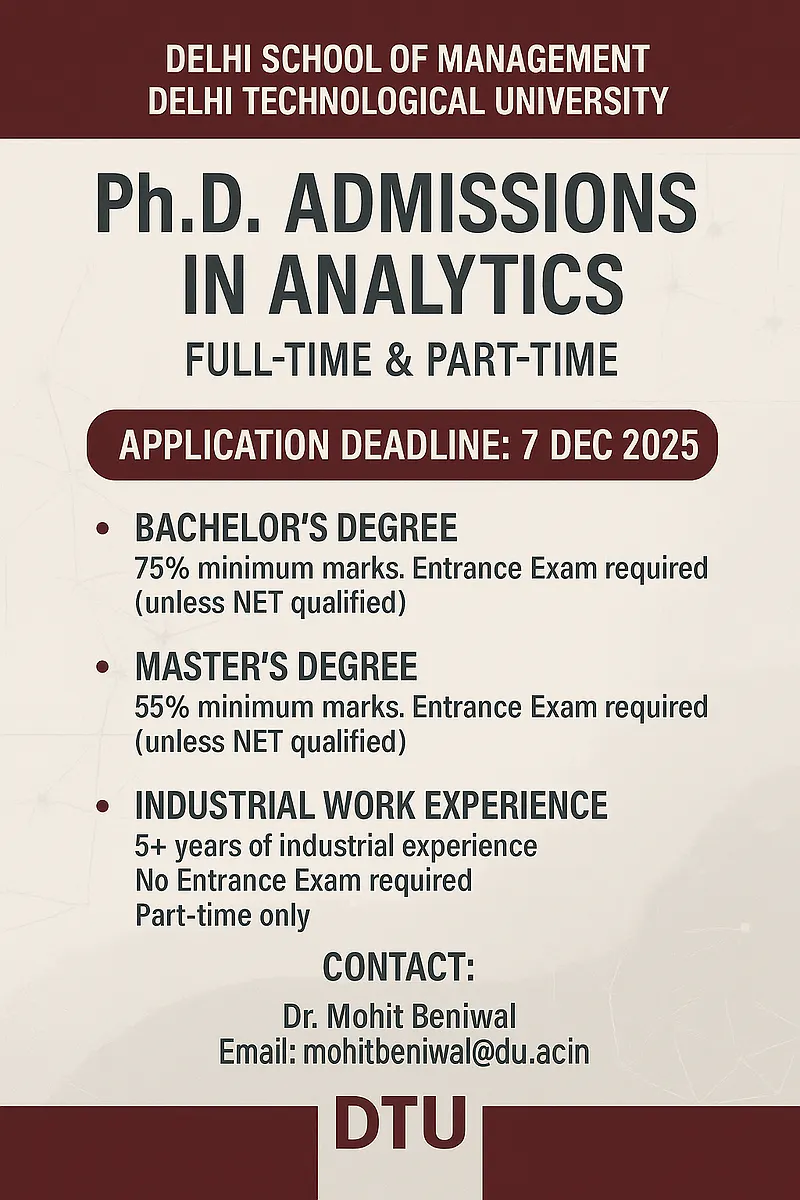 Ph.D. Admission in Analytics in DSM, DTU