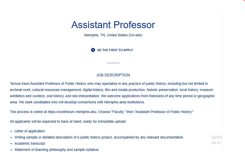Assistant Professor of Public History – University of Memphis