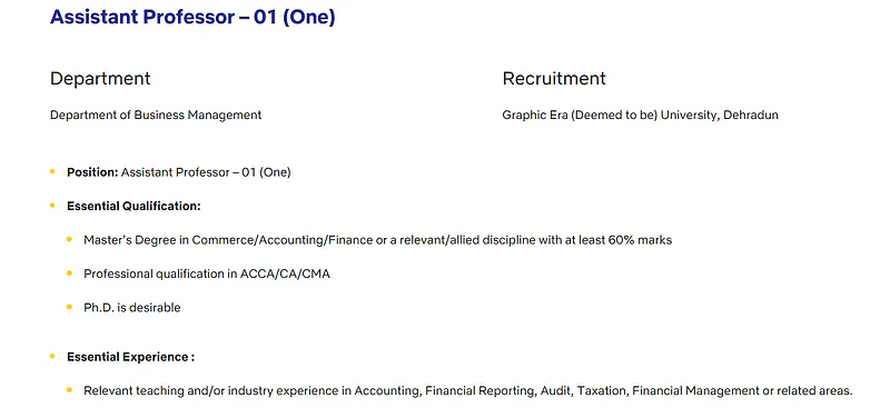 Assistant Professor Recruitment 2026 at Graphic Era University, Dehradun – Business Management