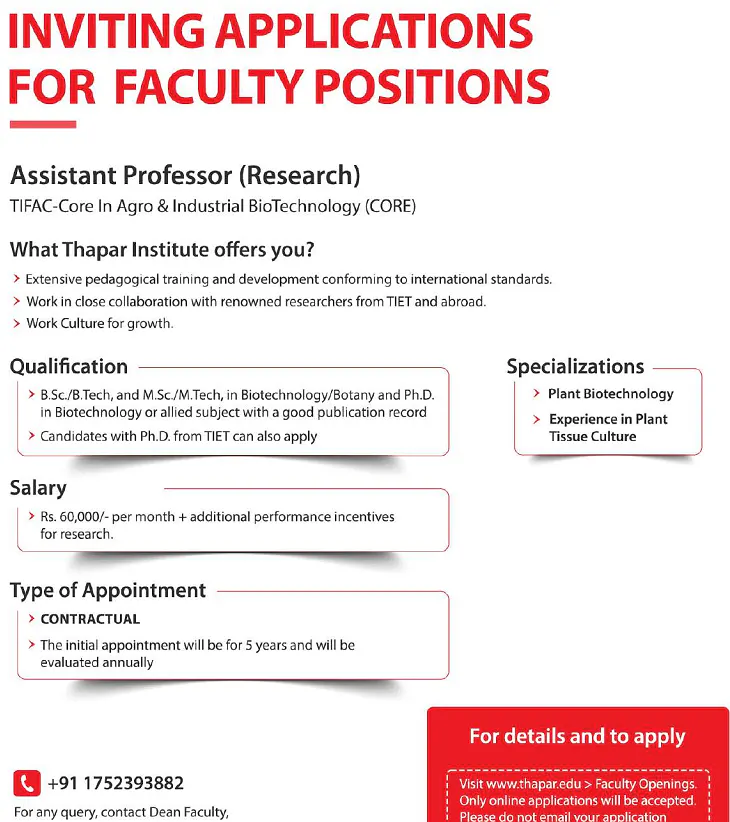 Assistant Professor (Research) Recruitment 2026 – Thapar Institute