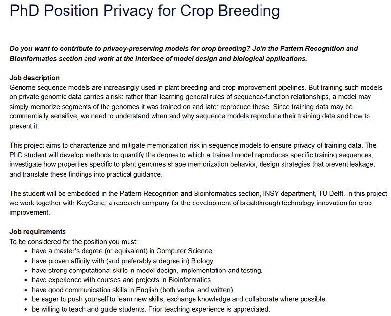 PhD Opportunity 2026 | Privacy for Crop Breeding at TU Delft