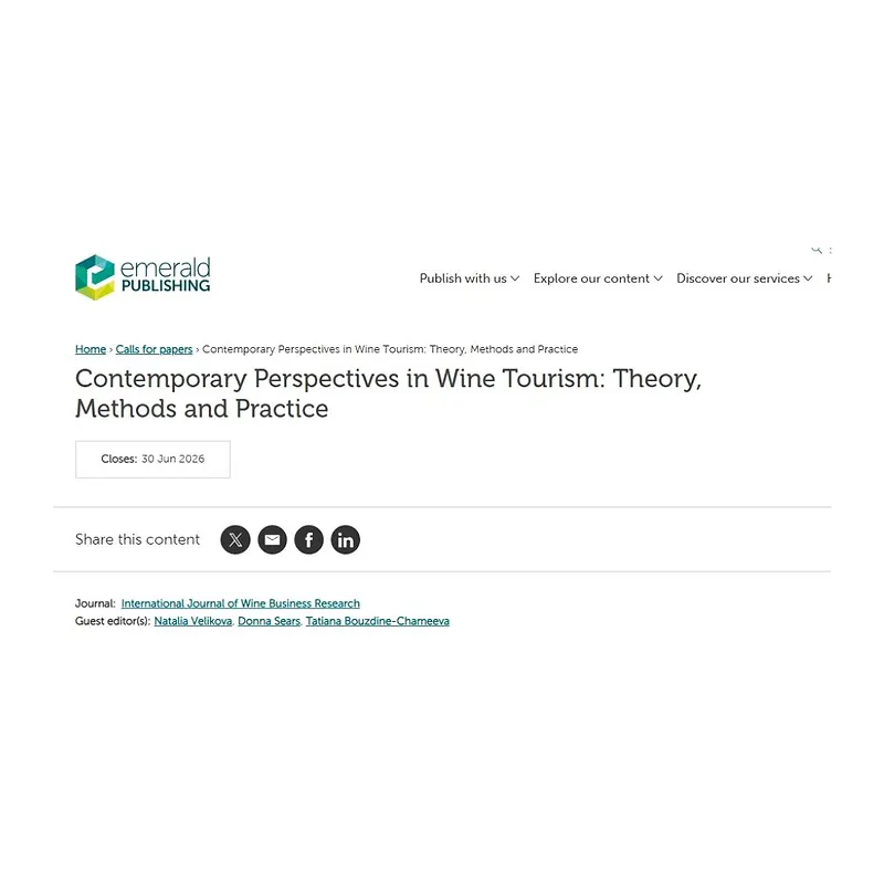 Contemporary Perspectives in Wine Tourism: Theory, Methods and Practice