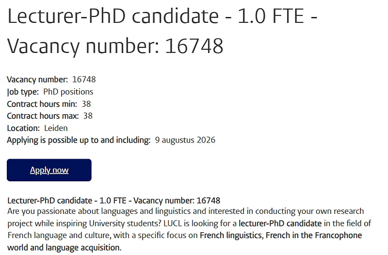 Lecturer-PhD Candidate in French Linguistics | Leiden University