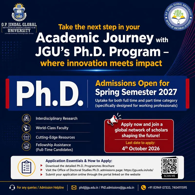 Ph.D. Admissions Announcement: Spring Semester 2027 Intake – O.P. Jindal Global University (JGU)